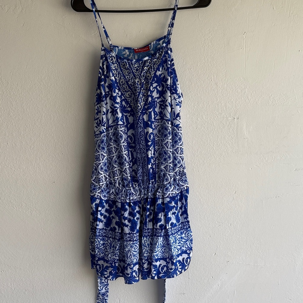 Blue Patterned Women Swim Coverup